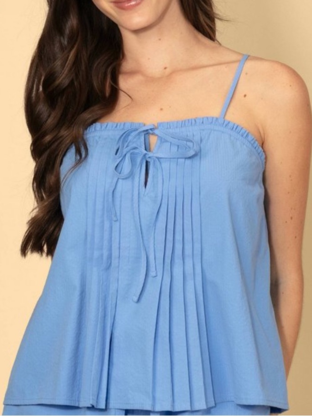 Solid & Striped Light Blue Pleated Tie-Front Camisole Top